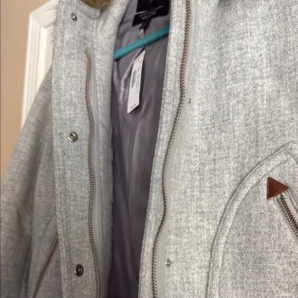 J. Crew Gray Wool Pea Coat with Fur Collar - Picture 5 of 7